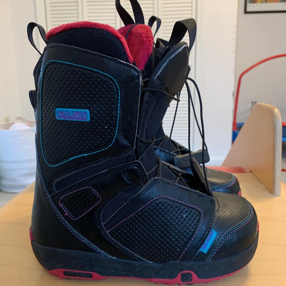 Salomon Pearl Womens Snowboard Boots US‎ Sz 5 Black Sure Lock Auto Fit Contagrip